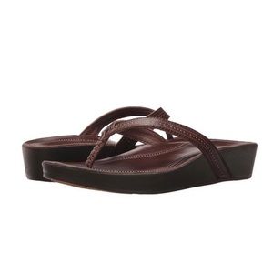 Women’s Olukai Ola Wedge Sandals in Brown Leather